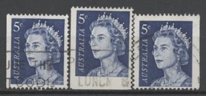 No: 109217 - AUSTRALIA - "ELIZABETH" - LOT 3 OLD 5 C STAMPS -DIFF. PERF. - USED! - Picture 1 of 1