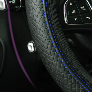 Leather Car Auto Steering Wheel Cover Accessories for Good Grip 15" Black-Blue