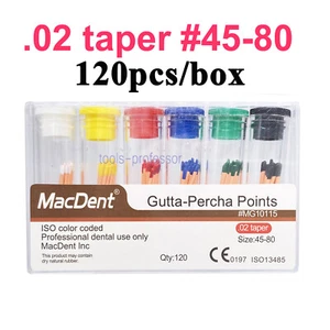 120pcs/Box Dental Gutta Percha Points Full Taper 0.02 Size 45-80# mix MacDent - Imagen 1 de 9