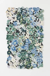 Floral Tufted Wool Viscose Rug Handcrafted Colorful Botanical Irregular Edge - Picture 1 of 4