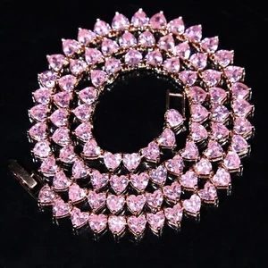 18k Rose Gold Plated Heart Tennis Necklace made w Swarovski Crystal Pink Stone - Picture 1 of 12