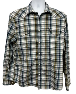 Lucky Brand Saturday Stretch Western Pearl Snaps Shirt Plaid Long Sleeve Mens XL - Picture 1 of 6