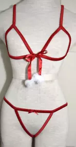 NUEVO CON ETIQUETAS Victoria's Secret Rojo Sin Entrepierna Copa Abierta Sujetador y Panty Lencería M Conjunto Mediano - Imagen 1 de 9
