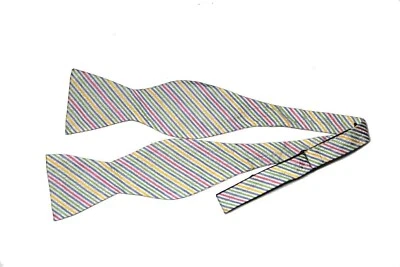 Pajarita de seda Saddlebred a rayas multicolores hecha a mano para hombre talla única ajustable Foto 1 de 2