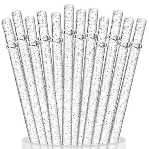 12-Pack Reusable Clear Plastic Glitter Straws 11" Long Hard Tumbler Rep... - Picture 1 of 9