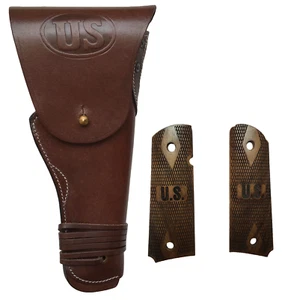 WWII WWI US Army Colt .45 M1911 M1911A1 Colt Leather Holster With (US MARK)-Grip - Picture 1 of 18