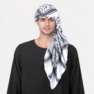 Middle East Men Square Scarf Hijab Headscarf Tassel Scarf Muslim Ethnic Turban - Image 1 of 4