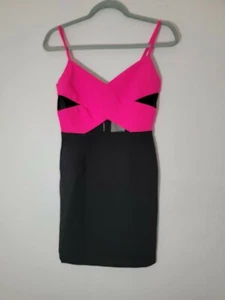 Lucky Paris Damen-Minikleid schwarz rosa V-Ausschnitt Spaghettiriemen Freizeit Größe XS - Bild 1 von 7