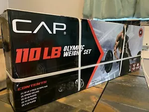 CAP 110 LB Olympic Weight Lifting Set Steel 3 Piece Bar 2" Plates Black Home Gym - Picture 1 of 1