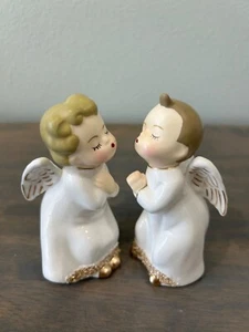 Vermont Country Store Ceramic Kissing Angel Figurines Christmas Decor 4.5" - Picture 1 of 7