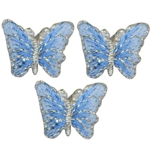 Mini Butterfly Applique Patch - Blue and Silver Insect 3/4" (3-Pack, Iron on) - Picture 1 of 1
