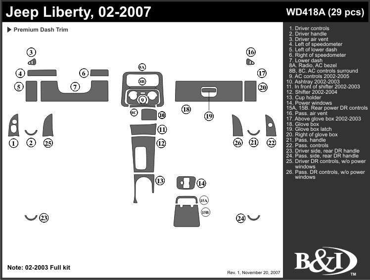 KIT DE MOLDURA DE TABLERO JEEP LIBERTY 2002 2003 a Foto 1 de 1
