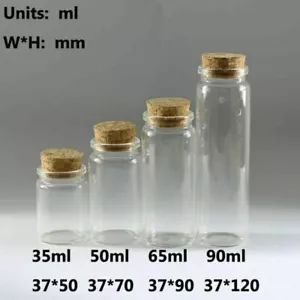 35ML/50ML/65ML/90ML Empty Sample Vials Clear Glass Bottles with Corks Jars - Picture 1 of 10