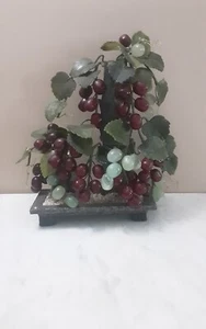 Alabaster/ Jade Bunches Of Grapes And Leaves On Granite Stand 13"high - Picture 1 of 6