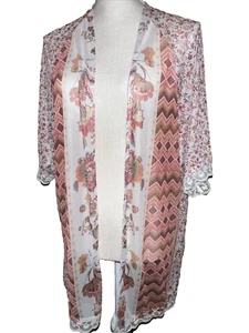 Catos orange Floral Semi-Sheer Cardigan with lace size s - Picture 1 of 7