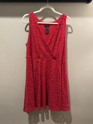 Lane Bryant Sz 16 Sleeveless Red Lace Dress Lined Pleated Flare Crossover V-Neck - Image 1 of 4