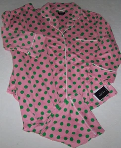 NWT Kate Spade PINK/GREEN BREEZY DOT Stretch Knit Pajama/Lounge Set L POCKETS - Picture 1 of 6