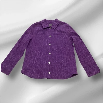 Chico's Additions 紫色纹理纽扣前长袖夹克尺寸 3 XL — 第 1/4 张图片