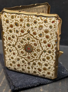 Stratton England Floral weiß Emaille goldfarben Zigarettenetui 3,75" x 3,25" - Bild 1 von 6