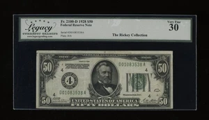 DBR 1928 $50 Cleveland Numeral Fr. 2100-D Legacy 30 Serial D01083538A - Picture 1 of 2