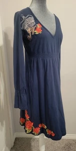 Abito donna Johnny Was blu ricamato rose rosse "Rock Revolution" Medium - Foto 1 di 10