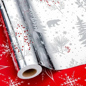 MAYPLUSS Reversible Christmas Wrapping Paper, Luxury Metallic Silver Wrapping Pa - Picture 1 of 7