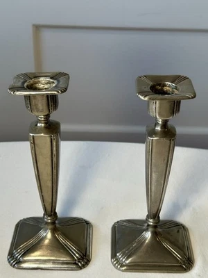 Antiguo par (2) candelabros de plata Art Deco de 7” Jennings Brothers ~ 1920’s/1930’s Foto 1 de 4