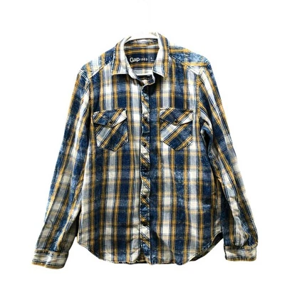 Camisa occidental a cuadros Gap para hombre L azul dorado perla a presión manga larga algodón Foto 1 de 4