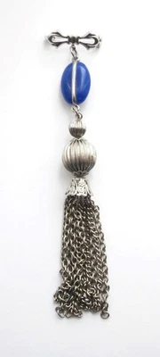 Antike Regency Stil Alt Silber Metall, Lange Quaste Chatelaine Anhänger Brosche - Bild 1 von 2