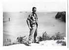 Vintage Photo Shirtless Man BARE CHEST Shirt Legs Open Hands on Hips Ocean Gay