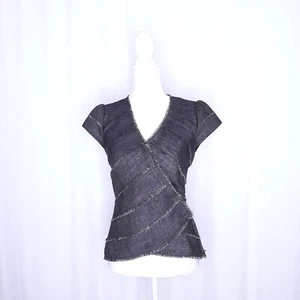 Classiques Entier Black Denim Cap Sleeve Blouse w/ Gold Metallic Accent Size XS - Picture 1 of 8