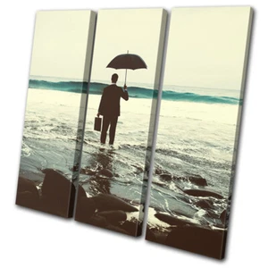 Office Worker Sea Surrealism Fantasy TREBLE CANVAS WALL ART Picture Print - Picture 1 of 1