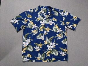 Vintage Aloha Republic Hawaiian Shirt XL Floral Made In Hawaii USA Blue Cotton - Picture 1 of 9