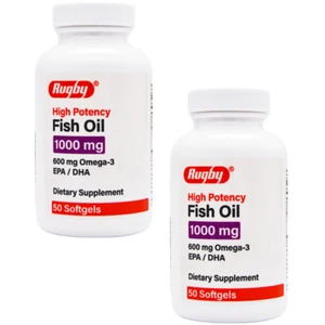 Rugby Fish Oil 1000 mg - 50 Softgels | Gluten Free (4-2026) - 2 Pack - Picture 1 of 12
