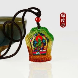 Feng Shui Green Tara Pendant Sanskrit Tibetan Buddhist Amulet Necklace (B) - Picture 1 of 4