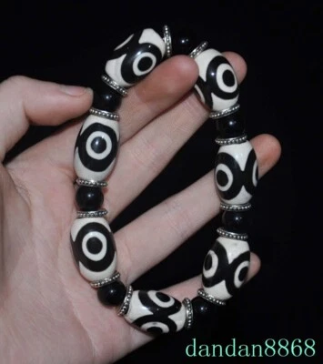 Templo Tibetano Ágata Dzi Cuentas Ojo del Cielo Exorcismo Amuleto Pulsera Foto 1 de 4