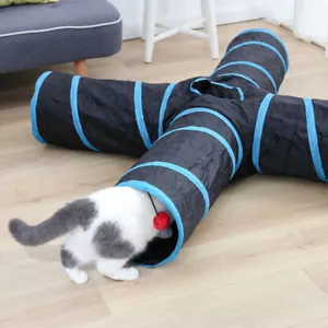 Cat Kitten Puppy 4-Way Tunnel Play Toy Foldable Funny Exercise Tunnel Rabbit Pet - Picture 1 of 8