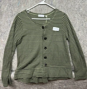 Habitat Womns Top Sweater Button Front Green Black Striped Size XS - Picture 1 of 8