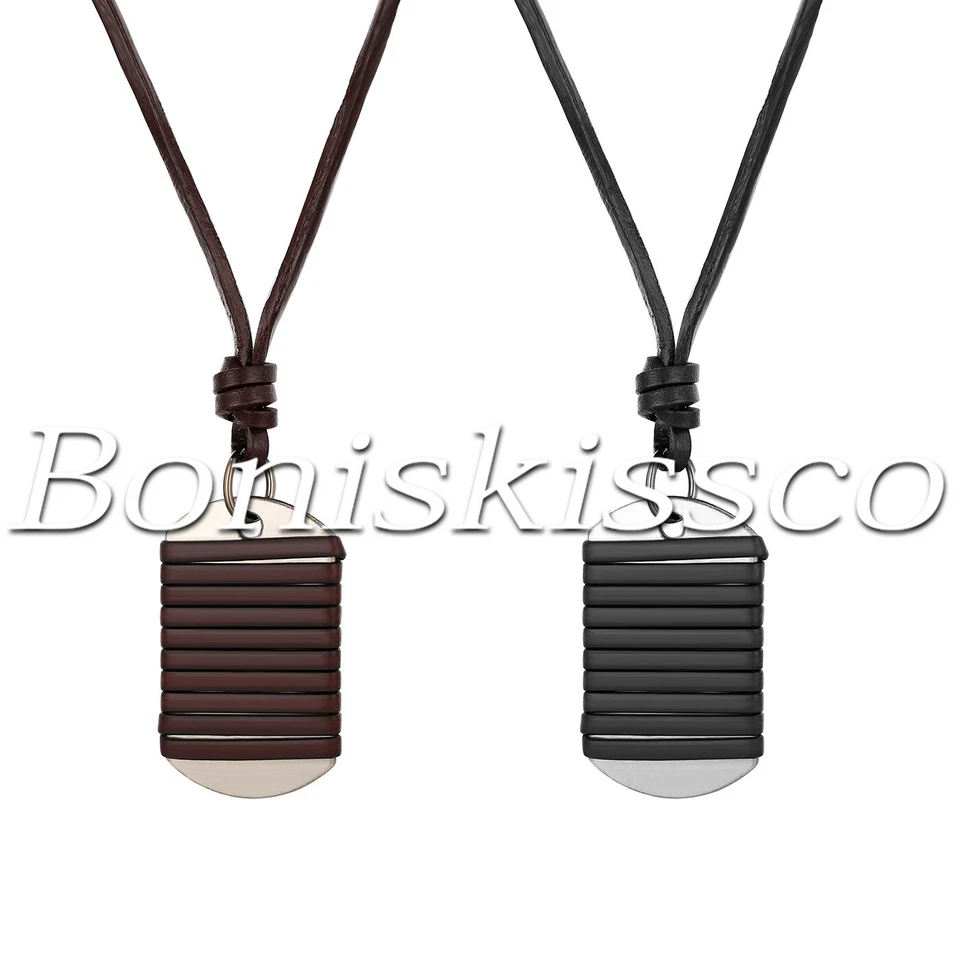 Collar colgante de aleación de cuero con cordón ajustable con etiqueta de perro militar del ejército para hombre Foto 1 de 1