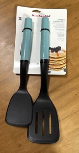 Kitchenaid Aqua & Black 2 Piece Turner Set New Style 2020 - Picture 1 of 2