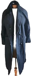 Vintage Jofeld lange schwarze Wolljacke Lederkragen - Bild 1 von 8