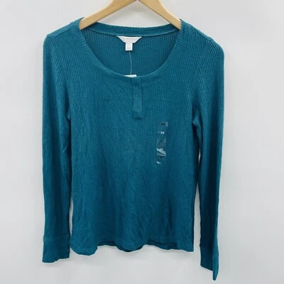 Top pijama acanalado Henley manga larga Charter Club para mujer XS verde perenne 2339 Foto 1 de 4