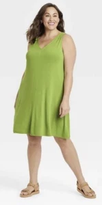 Ava & Viv Women's Plus Size Green Sleeveless V-Neck Knit Tank Dress Size X 14W - Picture 1 of 3