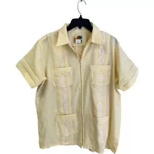 Camisa de Boda Cubana Vintage Guayaberas Mezcla Poliéster Cremallera Frontal M Bordada - Imagen 1 de 8