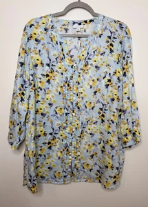 J Jill Love Linen Women's M Bloomcore Floral Pintuck Pleat Long Sleeve Top - Picture 1 of 8