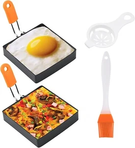 2-Pack Square Egg Rings, 4-Inch, Non-Stick, Stainless Steel for Frying Eggs Pan - Picture 1 of 7