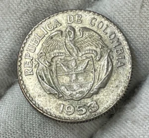 1953 Colombia 20 Centaovs Silver Coin - Picture 1 of 4