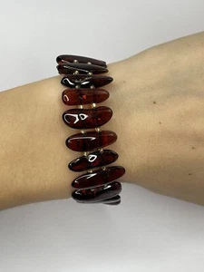 Genuine Baltic Amber Stone Bracelet.Natural Shape DARK Cognac Amber Bracelet - Picture 1 of 15