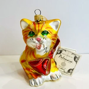 KURT ADLER POLONAISE SAMMLUNG ORANGE KATZE MIT ROTER SCHLEIFE ORNAMENT - Bild 1 von 7