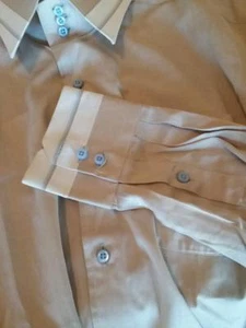 E=mc2 Mens Dress Shirt Long Sleeve 3 Button Cuff & Collar Beige 100% Cotton NWOT - Picture 1 of 7